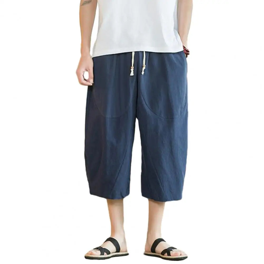 Beach Pants Solid Color Wide Leg Keep Cooling Pure Color Summer Trousers   Men Summer Trousers  Men Garment