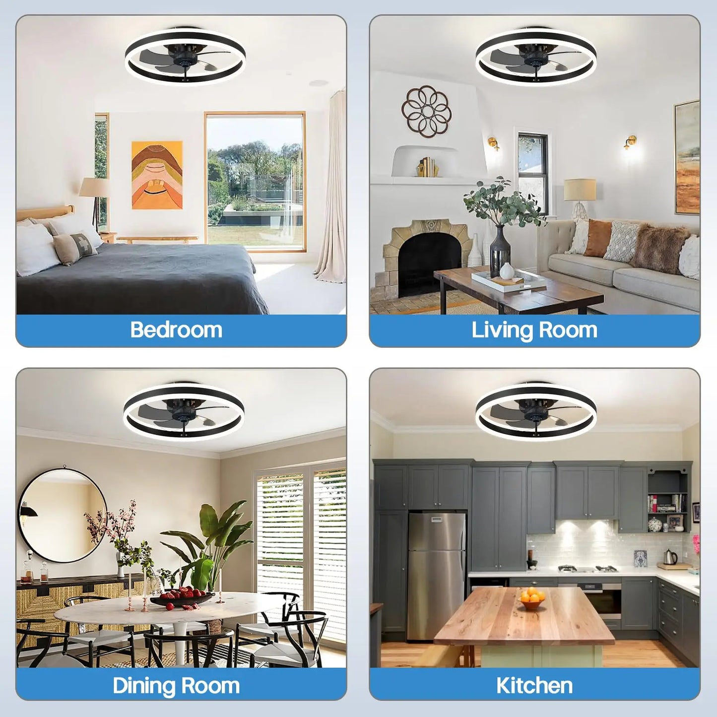 Jelena Round Ceiling Fan Light Fixtures with Remote Control Bedroom Living Dining Room Home Decoration Modern Smart LED Lamp Fan