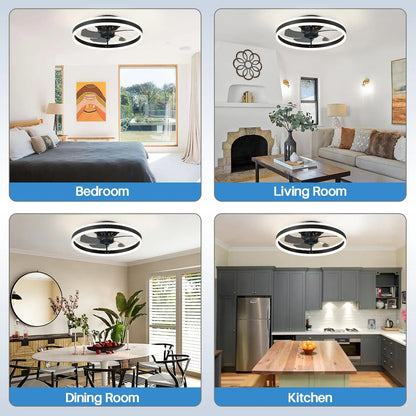 Jelena Round Ceiling Fan Light Fixtures with Remote Control Bedroom Living Dining Room Home Decoration Modern Smart LED Lamp Fan