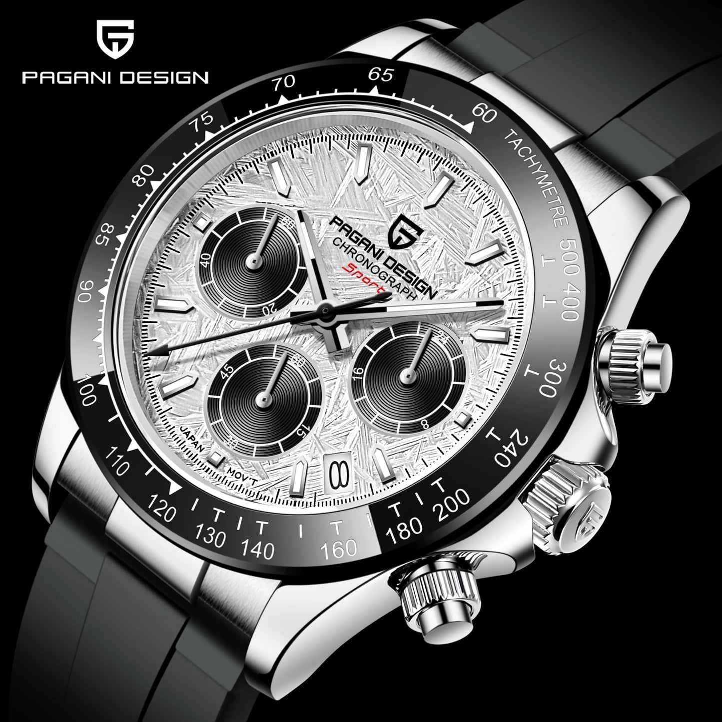PAGANI DESIGN Watches Meteorite Surface Luxury Quartz Watches For Men Stainless Steel Waterproof Chronograph AR Sapphire Crystal