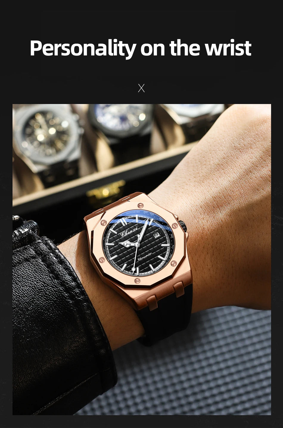 CHENXI 8268 Premium Men's Quartz Watch Night Light Silicone Strap Waterproof Calendar Casual Men's Texture Watch reloj hombre