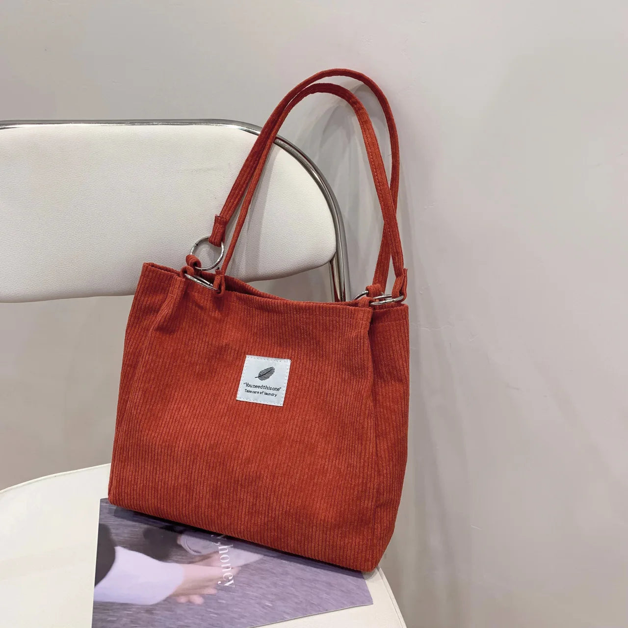 Corduroy Handbags Retro Trendy Canvas Shoulder Bags for Women 2022 Luxury Designer Large Capacity Solid Color Shopping Bag