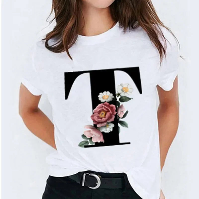 26 Letter Printed Women T-shirts Harajuku 2021 New Tops Casual Tee Summer Short Sleeve Graphic Female T shirt for Women Clothing