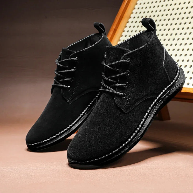 Winter Outdoor Men Casual Shoes Leather Ankle Boots No-slip High Top Male Work Shoes High Quanlity Square Head Men Chelsea Boots