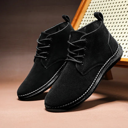 Winter Outdoor Men Casual Shoes Leather Ankle Boots No-slip High Top Male Work Shoes High Quanlity Square Head Men Chelsea Boots