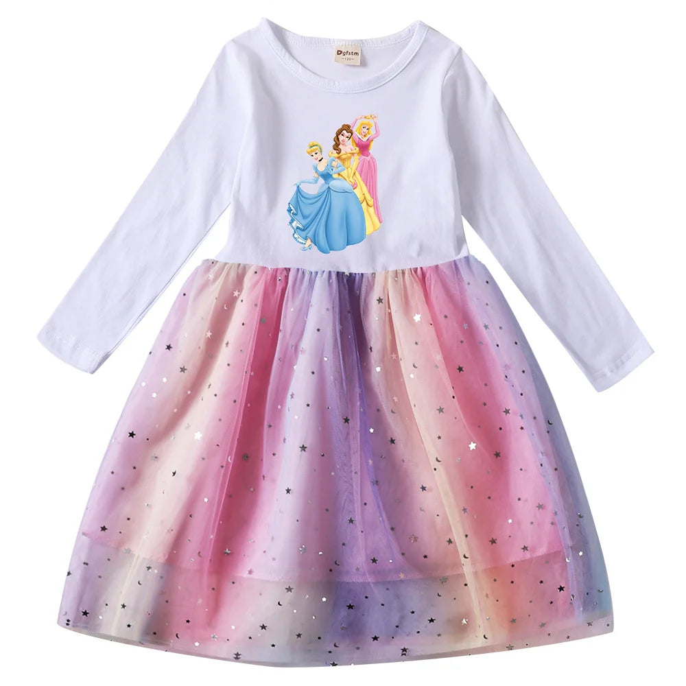 Snow White Princess Girls Toddler Prom Mesh Dresses Children Party Clothes Long Sleeve Princess Costume Kids Fall Dresses