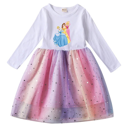 Snow White Princess Girls Toddler Prom Mesh Dresses Children Party Clothes Long Sleeve Princess Costume Kids Fall Dresses