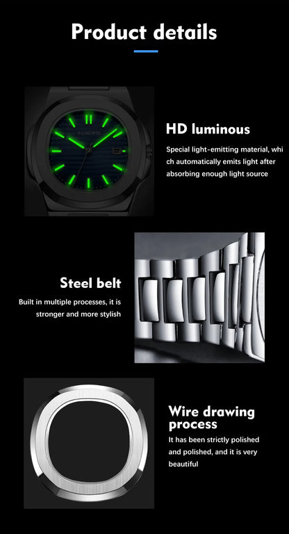 2024 New Luxury Men Quartz Watches 30M Waterproof Automatic Date Watch Man Stainless Steel Sport Chronograph Watch for Men Clock