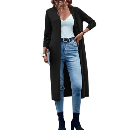 Plus Size 1XL-5XL Women's Fashion  Long Sleeve Open Front Cardigan Ladies Casual Chic  Buttonless Solid Color Coat