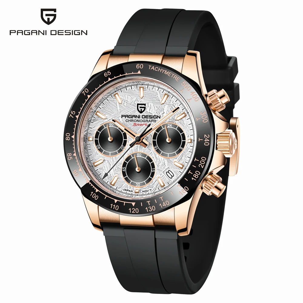 PAGANI DESIGN Watches Meteorite Surface Luxury Quartz Watches For Men Stainless Steel Waterproof Chronograph AR Sapphire Crystal