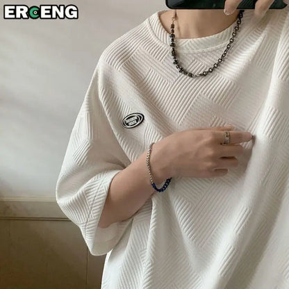 Men's Short Sleeve Summer Loose Round Neck T-shirt Trendy Brand Label Simple Half Sleeve