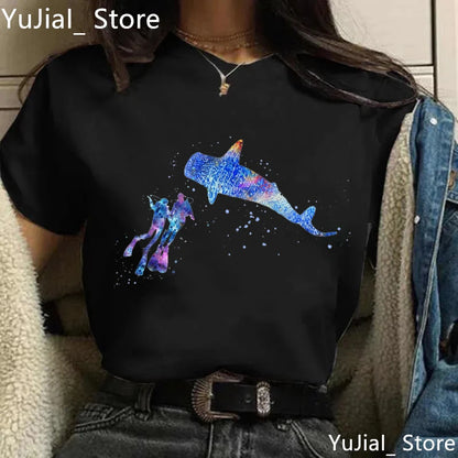 Watercolor Scuba Diving Lover Printed Sports Art Tee Shirt Femme Cute Summer Top Woman Clothes Ropa Mujer Custom Tshirt