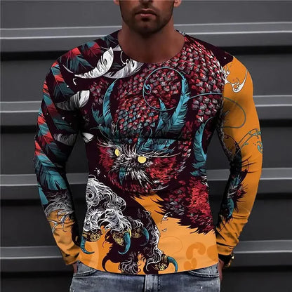 Animals  Vintage 3D Print Summer Men's Round Neck T-shirt Casual Long Sleeve Oversized T Shirt Fashion Pullover Men Clothing