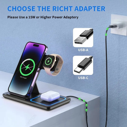 3 in 1 30W Foldable Wireless Charging Station for iPhone 16 15 14 13 12 Pro Max iWatch Ultra Airpods Pro Fast Charger Stand Dock