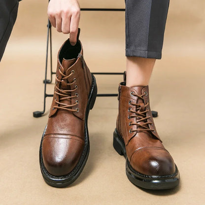 Fashion Outdoor Men Boots Anti-slip Wearable Boots Lace Up Versatile Male Leather Shoes Business Ankle Boot Dating Loafers Shoes