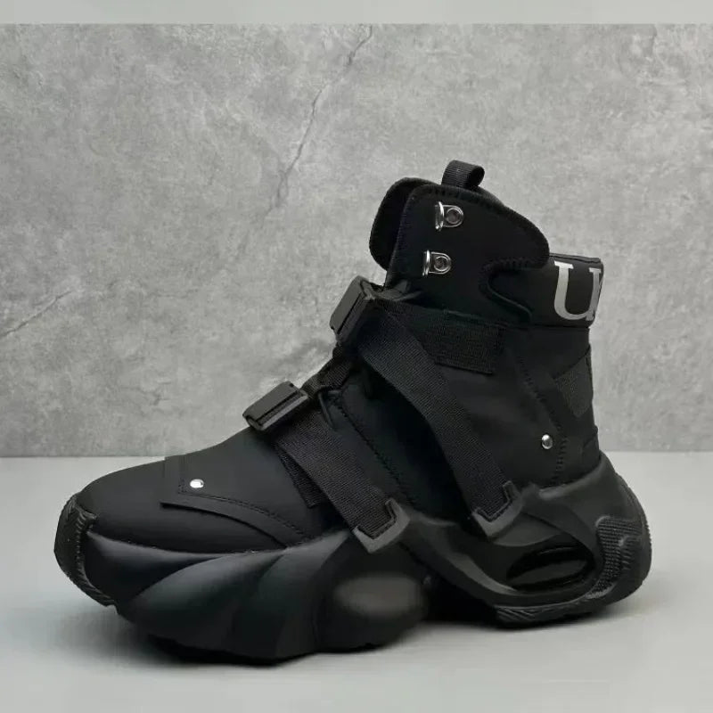Men's High Top Thick Soled Height Increasing Comfort Waterproof Anti Slip Sports Shoes Buckle Belt Wear-resistant Fashion Boots