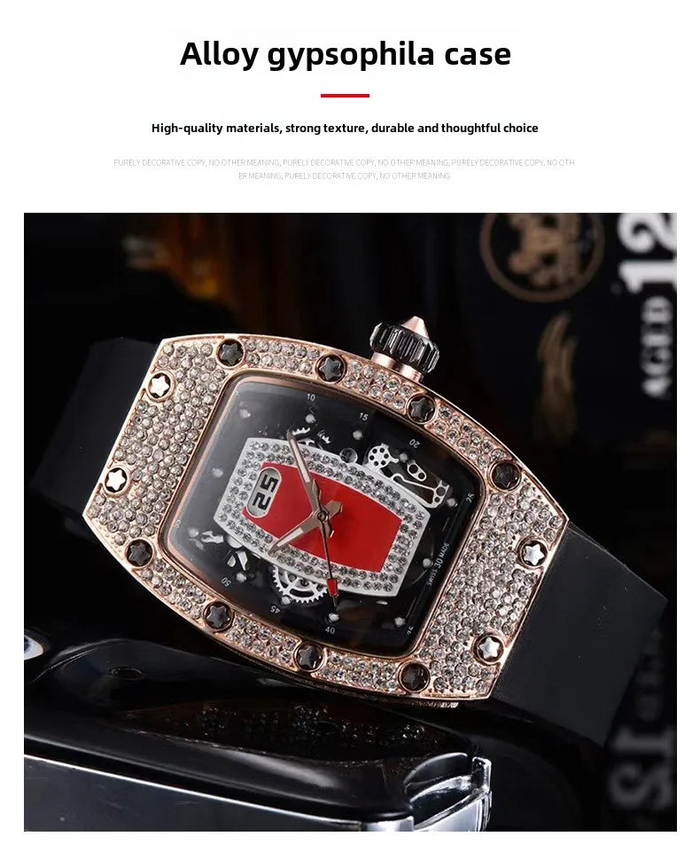 Manufacturer's spot supply, business fashion diamond-set, women's quartz watch red lip wine barrel-shaped watch