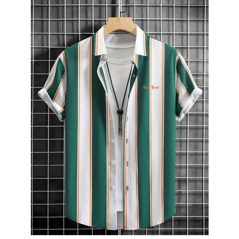 2025 Male Clothes Simple Stripes 3d Hawaiian Shirt Men Clothes Loose Breathable Men's Shirts Summer Male Shirts Short Sleeve