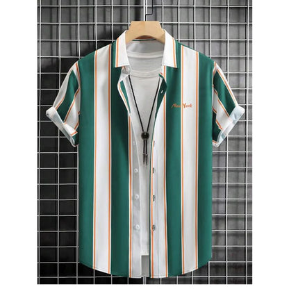 2025 Male Clothes Simple Stripes 3d Hawaiian Shirt Men Clothes Loose Breathable Men's Shirts Summer Male Shirts Short Sleeve