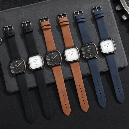 Fashion Square Dial Men's Watches Minimalist Quartz Watch Casual Leather Strap Wristwatch Reloj Hombre（Without Box）