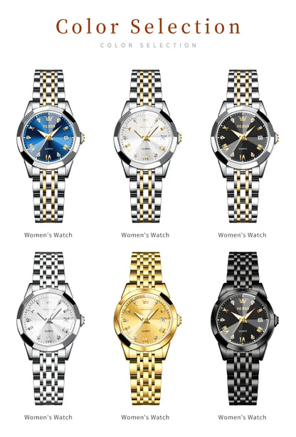 OLEVS Fashion Luxury Golden Watch For Women Stainless Steel Wristwatch Elegant Rhombus Quartz Waterproof Women's Watches Reloj