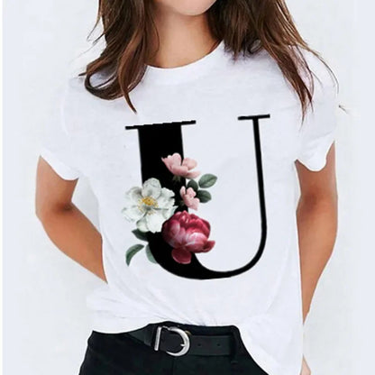 26 Letter Printed Women T-shirts Harajuku 2021 New Tops Casual Tee Summer Short Sleeve Graphic Female T shirt for Women Clothing