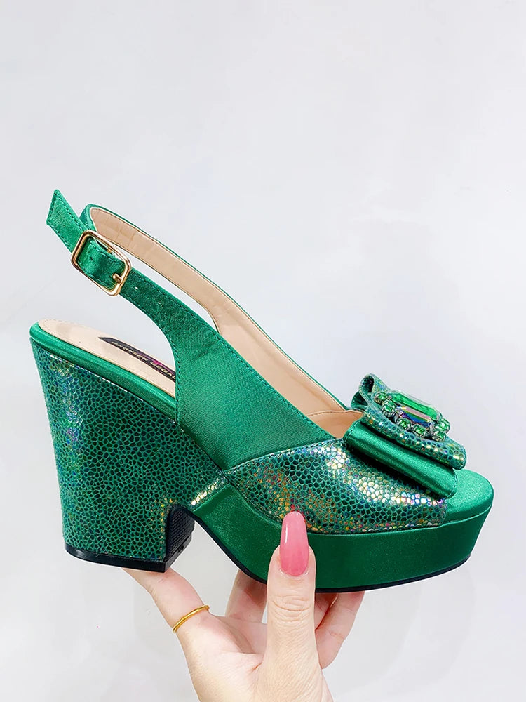 2023 Newest Wedding Women Shoes Nigeria Africa 10cm High Heels Party Gathering Crystal Design Women Shoes Fashion Ladies Shoes