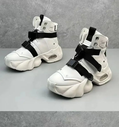 Men's High Top Thick Soled Height Increasing Comfort Waterproof Anti Slip Sports Shoes Buckle Belt Wear-resistant Fashion Boots