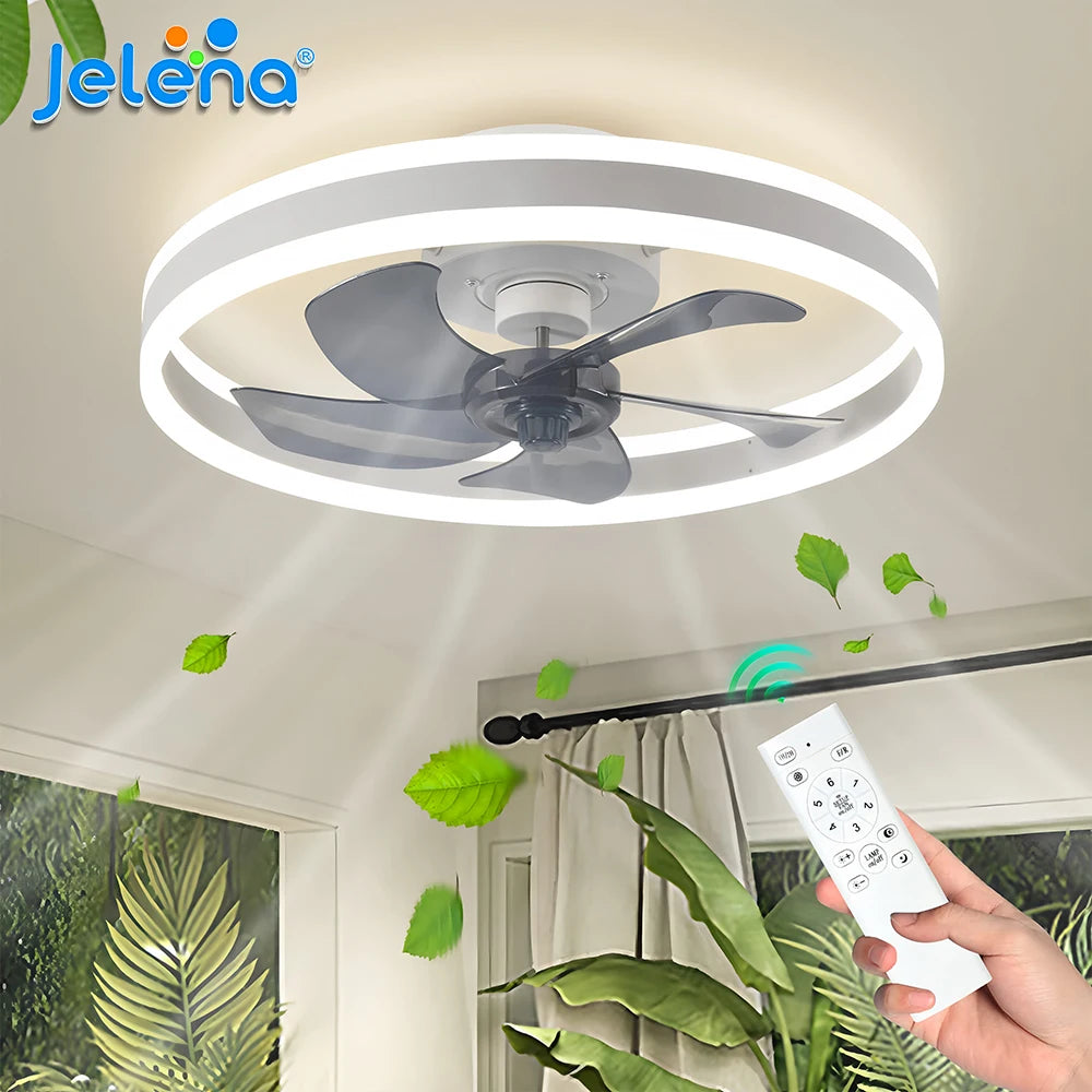 Jelena Round Ceiling Fan Light Fixtures with Remote Control Bedroom Living Dining Room Home Decoration Modern Smart LED Lamp Fan