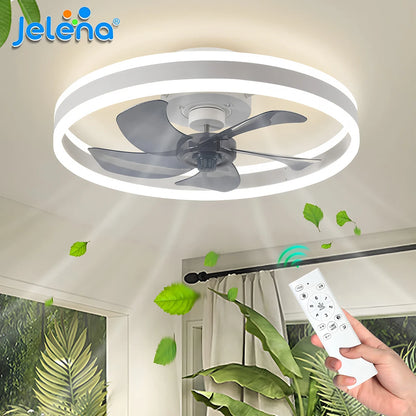 Jelena Round Ceiling Fan Light Fixtures with Remote Control Bedroom Living Dining Room Home Decoration Modern Smart LED Lamp Fan