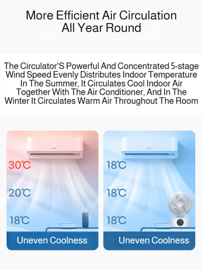 Portable Wall-Hanging Fan With Remote Control Rechargeable Usb Electric Folding Fan Nightlight Air Cooler Household Shaking