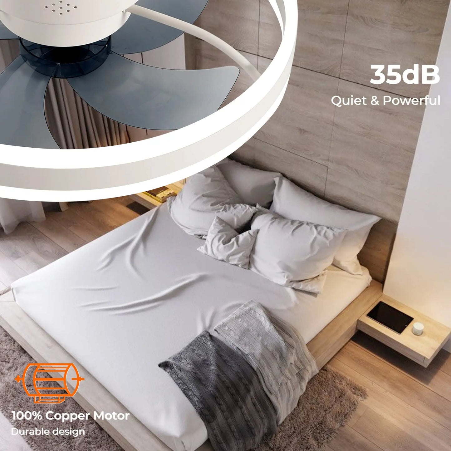 Jelena Round Ceiling Fan Light Fixtures with Remote Control Bedroom Living Dining Room Home Decoration Modern Smart LED Lamp Fan