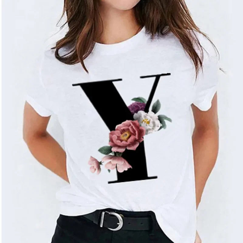 26 Letter Printed Women T-shirts Harajuku 2021 New Tops Casual Tee Summer Short Sleeve Graphic Female T shirt for Women Clothing