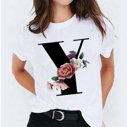 26 Letter Printed Women T-shirts Harajuku 2021 New Tops Casual Tee Summer Short Sleeve Graphic Female T shirt for Women Clothing