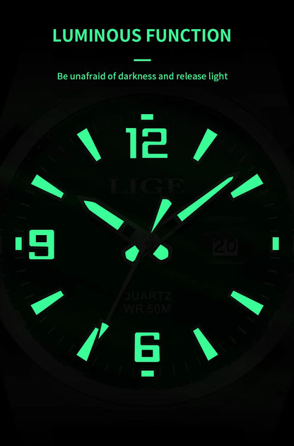 LIGE Man Watch Fashion Military Sport Quartz Calendar Watches for Men Waterproof Luminous Business Male Clock Relogio Masculino