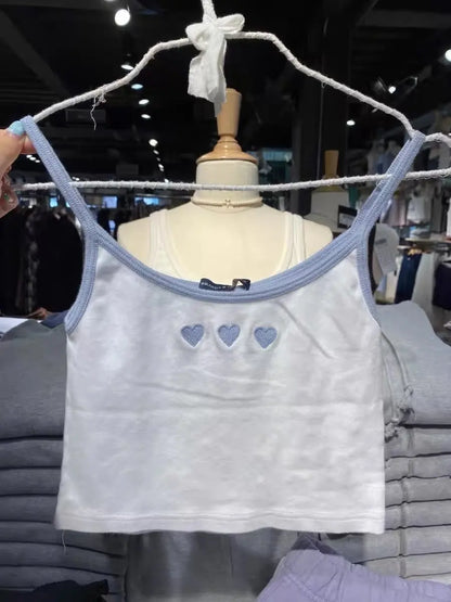 Retro Patchwork Ribbed Cotton Tops Women Summer Sweet Ruffle Square Collar Sleeveless Bow Camis Vintage Chic Slim Crop Top 2024