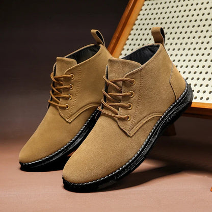 Winter Outdoor Men Casual Shoes Leather Ankle Boots No-slip High Top Male Work Shoes High Quanlity Square Head Men Chelsea Boots