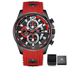MINI FOCUS Red Watch for Men Fashion Luxury Chronograph Quartz Wristwatch with Silicone Band Luminous Hands Date Waterproof 0350