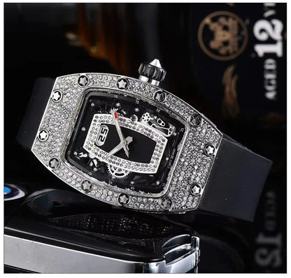 Manufacturer's spot supply, business fashion diamond-set, women's quartz watch red lip wine barrel-shaped watch