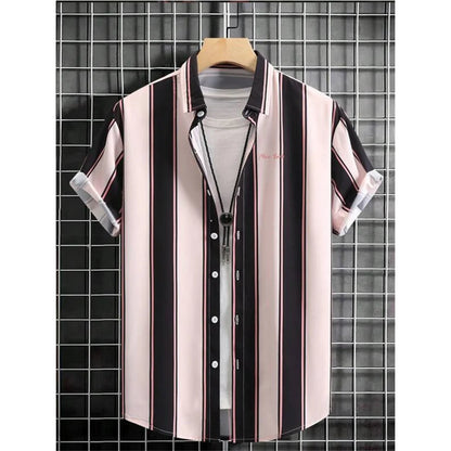 2025 Male Clothes Simple Stripes 3d Hawaiian Shirt Men Clothes Loose Breathable Men's Shirts Summer Male Shirts Short Sleeve