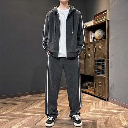 Big Size 8xl 7xl Corduroy Men's Tracksuit Set Black Hoodie Pants 2pcs Suits Autumn Winter Jacket Hooded Oversize Sportswear Man