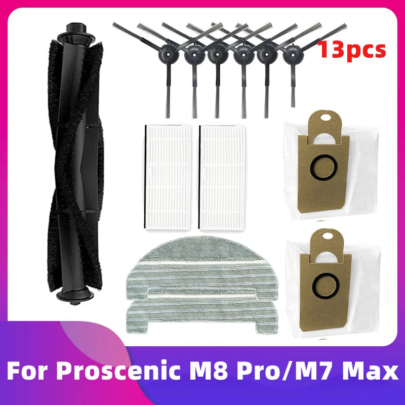 Fit For Proscenic M8 Pro M7 Max Robot Vacuum Cleaner Main Roller Side Brush Hepa Filter Mop Cloth Rag Dust Bag Replacement Part