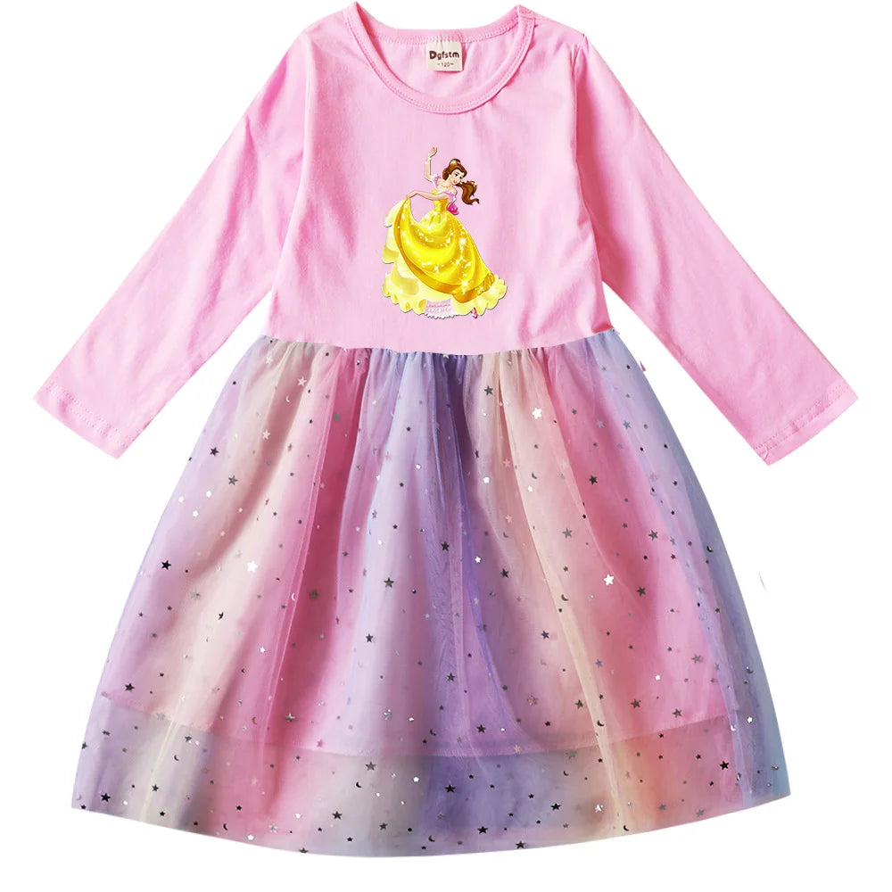 Snow White Princess Girls Toddler Prom Mesh Dresses Children Party Clothes Long Sleeve Princess Costume Kids Fall Dresses