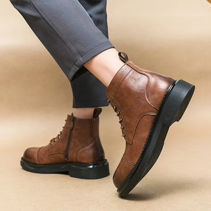 Fashion Outdoor Men Boots Anti-slip Wearable Boots Lace Up Versatile Male Leather Shoes Business Ankle Boot Dating Loafers Shoes