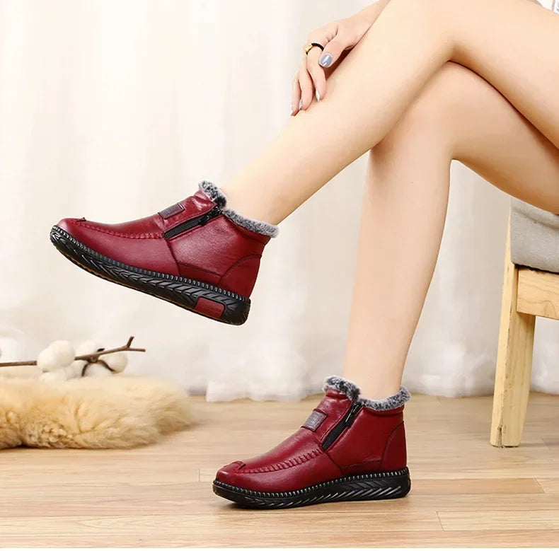 2024 Women's Boots Plush Female Shoes Anti-slip Womens Snow Boot Winter Cotton Leather Shoes Casual Ankle Boots Botas Mujer