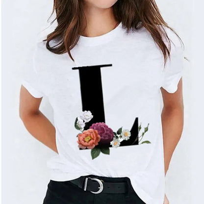 26 Letter Printed Women T-shirts Harajuku 2021 New Tops Casual Tee Summer Short Sleeve Graphic Female T shirt for Women Clothing