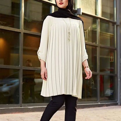 Pleated Girl's Blouse Shirt Adjustable Sleeve Women Top Islamism Blouses for Muslim Women Many Colors Muslim Fashion Women