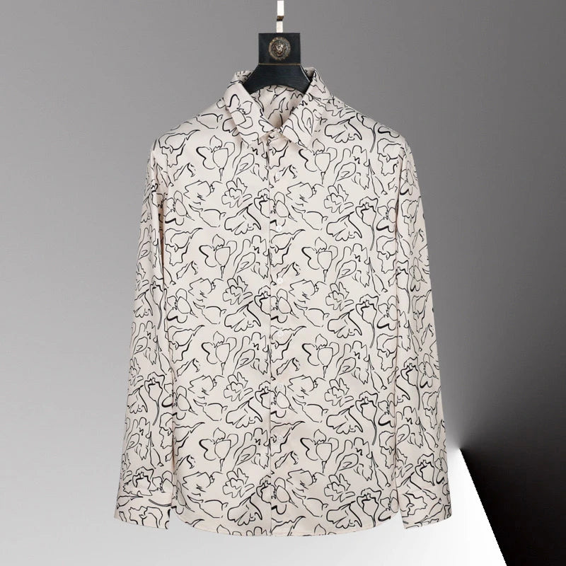 Hot men's shirt 3D printed pattern men's shirt long-sleeved lapel single-breasted fashion casual design slim body large size 6xl