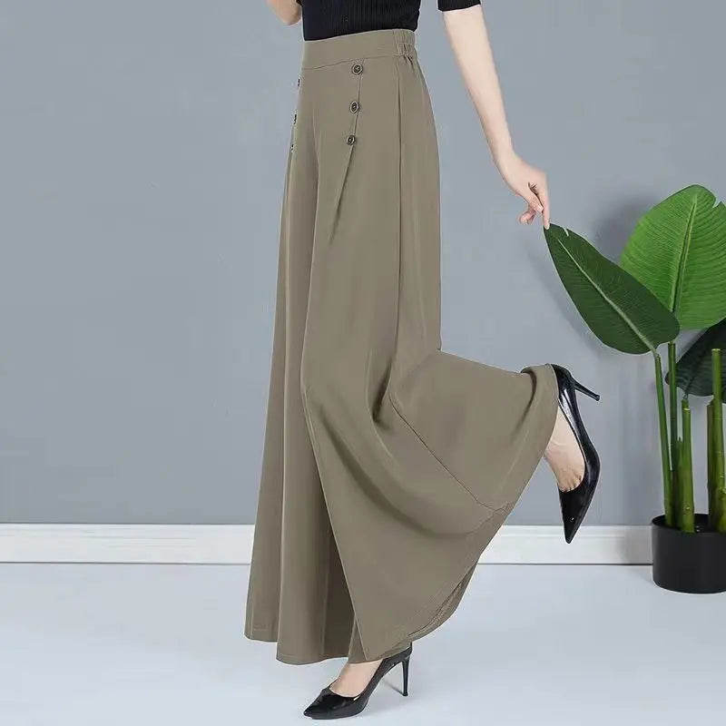 Korean Simple Fashion Solid High Waist Skirt Pants Women Patchwork Button Pockets Summer Loose Slim Versatile Straight Trousers