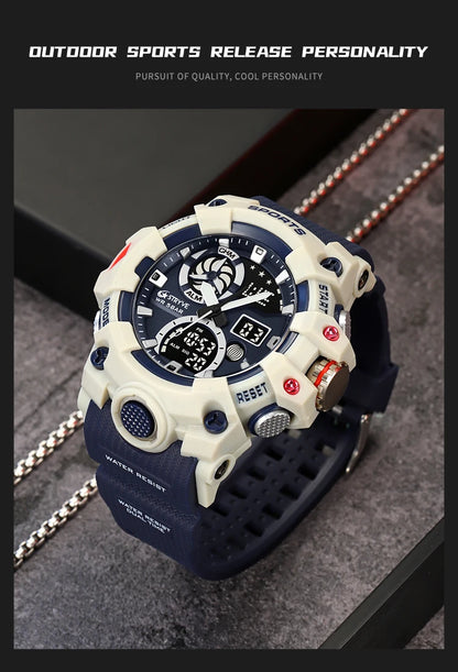 STRYVE Top Brand Electronic Watch For Men Outdoor Sports Waterproof Dual Time Display Quartz Wristwatches Rubber reloj hombre